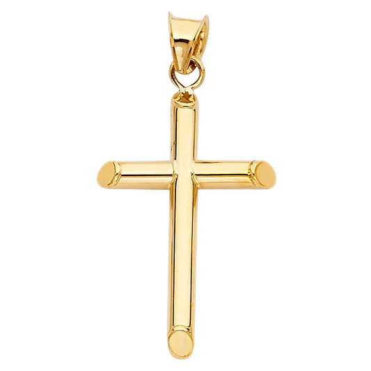 14k Yellow Gold Small/Mini Religious Hollow Round Tubular Cross (15 X 35mm)