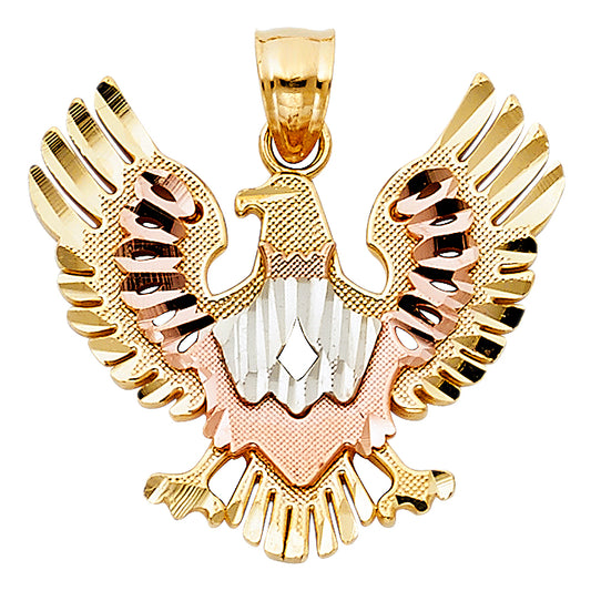 14K Tri-Color Gold Eagle Charm Pendant  (23mm x 25mm)