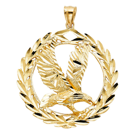 14k Yellow Gold Large Eagle Charm Pendant  (46mm x 46mm)