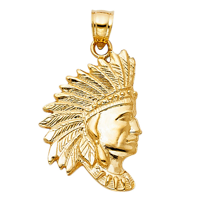 14k Yellow Gold Indian Charm Pendant  (23mm x 16mm)