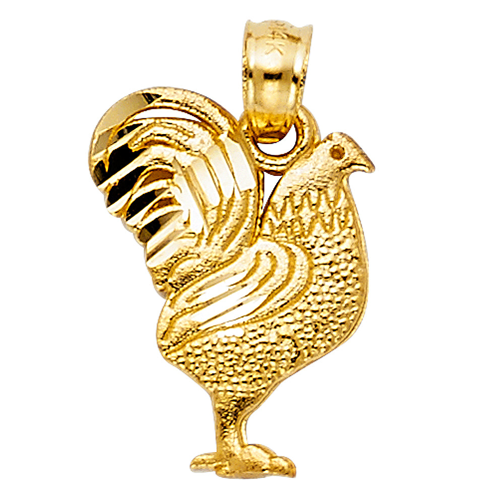 14k Yellow Gold Small/Mini Rooster Charm Pendant  (17mm x 12mm)