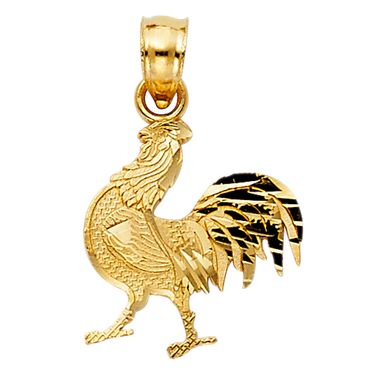 14k Yellow Gold Small/Mini Rooster Charm Pendant  (15mm x 13mm)