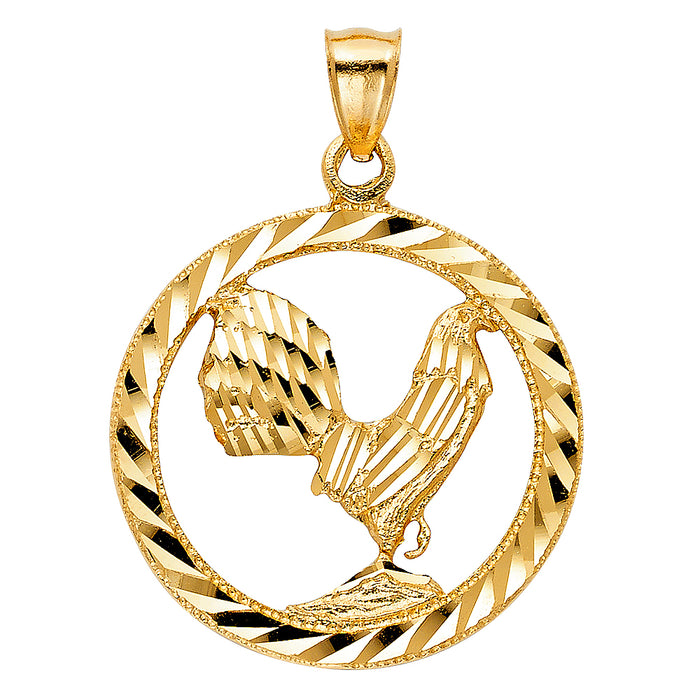 14k Yellow Gold Large Rooster Charm Pendant  (33mm x 33mm)