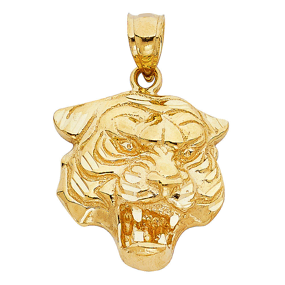14k Yellow Gold Tiger Charm Pendant  (24mm x 13mm)