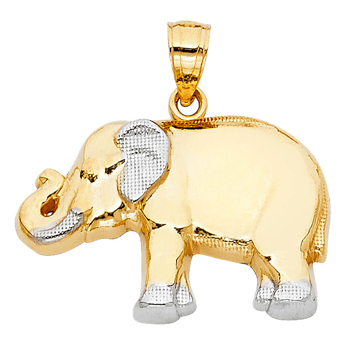 14K Two-tone Gold Elephant Charm Pendant  (17mm x 27mm)