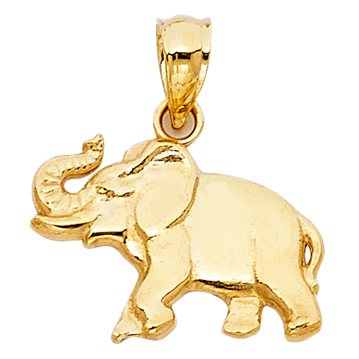 14k Yellow Gold Small/Mini Elephant Charm Pendant  (11mm x 16mm)