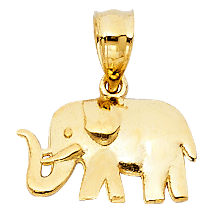 14k Yellow Gold Small/Mini Elephant Charm Pendant  (8mm x 13mm)