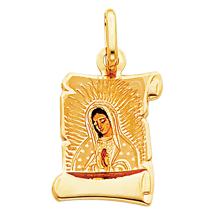 14k Yellow Gold Small/Mini Religious Virgen De Guadalupe Picture Pendant (18mm x 13mm)