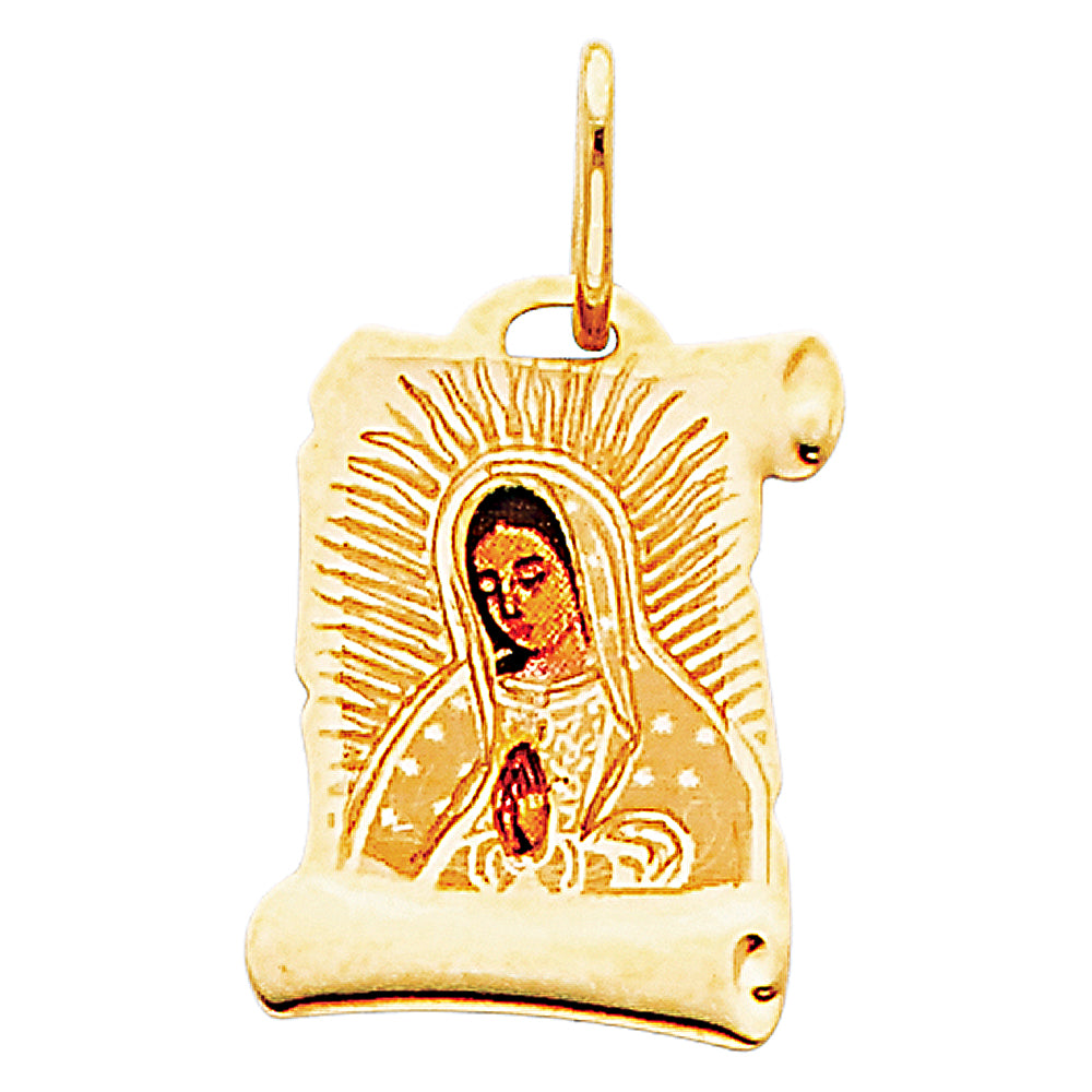 14k Yellow Gold Small/Mini Religious Virgen De Guadalupe Picture Pendant (16mm x 13mm)