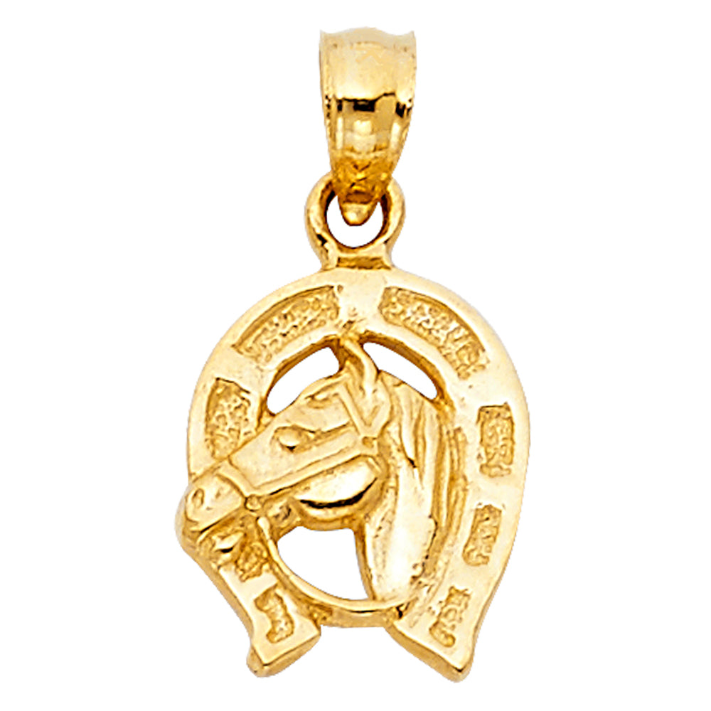 14k Yellow Gold Small/Mini Lucky Horseshoe Charm Pendant  (12mm x 10mm)