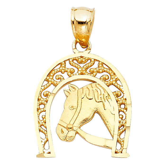14K Two-tone Gold Lucky Horseshoe Charm Pendant  (17mm x 16mm)
