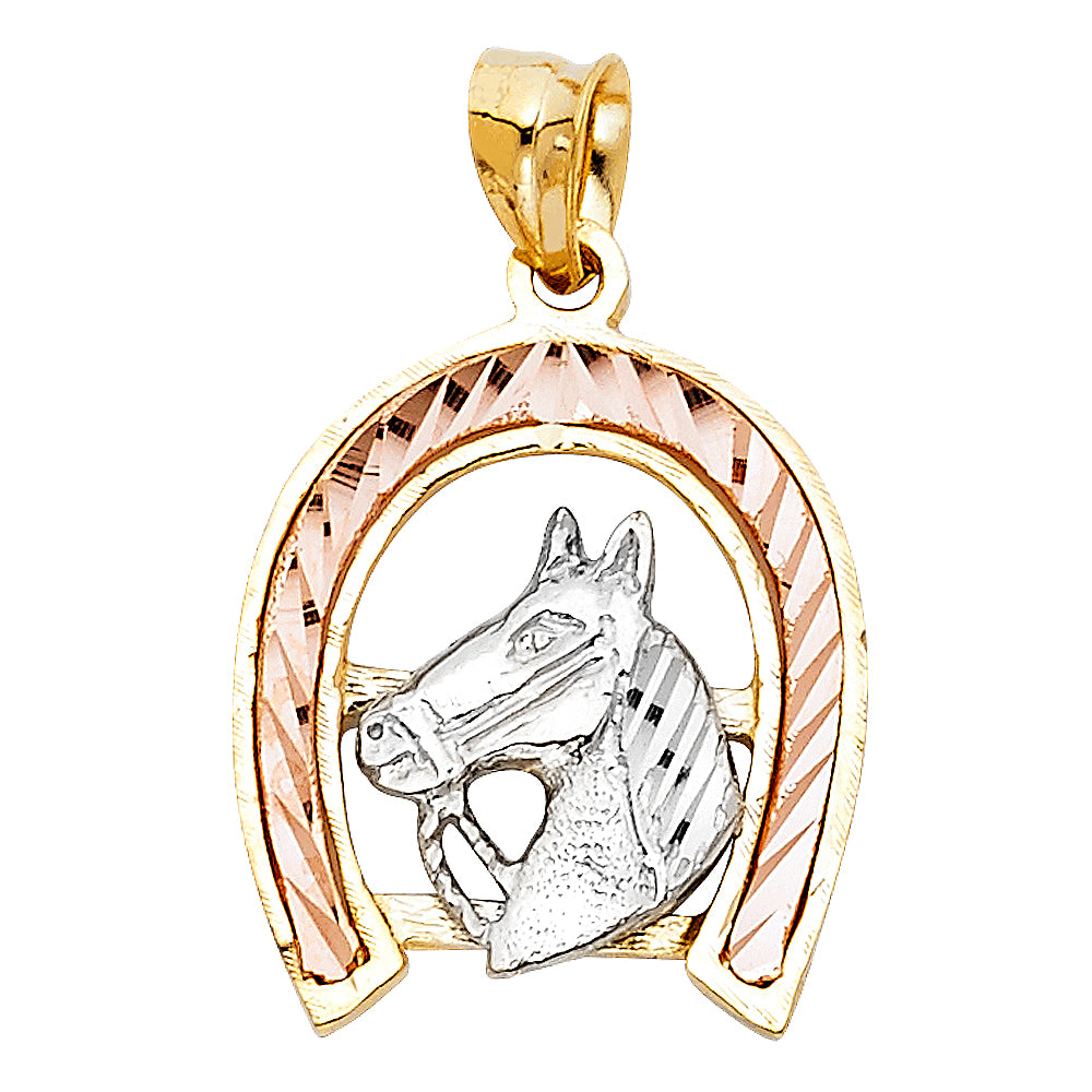 14K Two-tone Gold Lucky Horseshoe Charm Pendant  (20mm x 19mm)