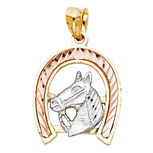 14K Two-tone Gold Lucky Horseshoe Charm Pendant  (20mm x 19mm)