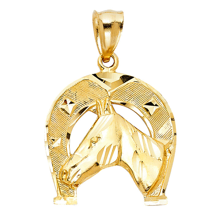 14k Yellow Gold Lucky Horseshoe Charm Pendant  (26mm x 25mm)