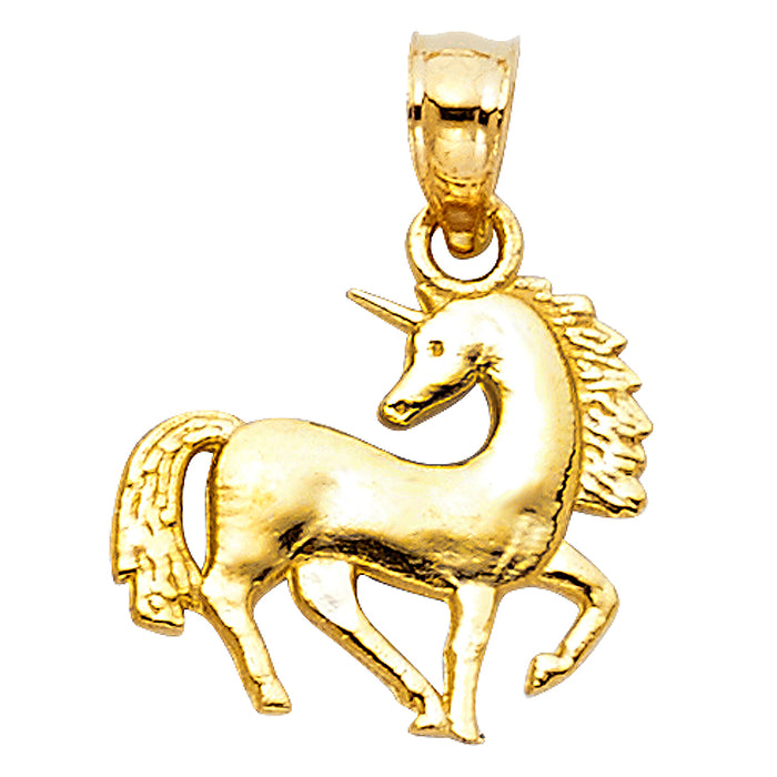 14k Yellow Gold Small/Mini Unicorn Pendant (12mm x 15mm)