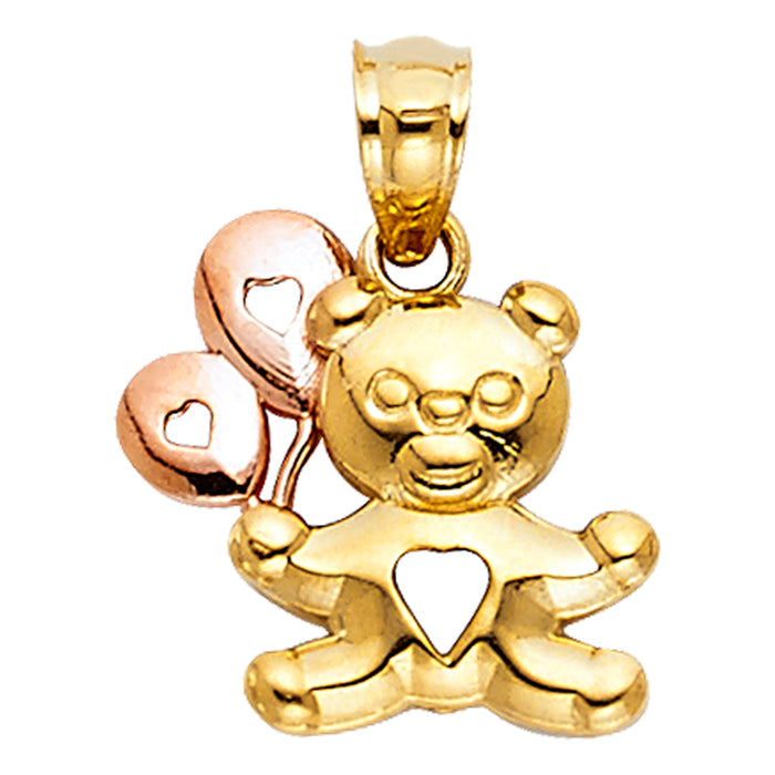 14K Two-tone Gold Small/Mini Baby Bear with Balloon Charm Pendant  (13mm x 13mm)