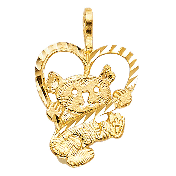 14k Yellow Gold Small/Mini Baby Bear with Heart Charm Pendant  (16mm x 14mm)