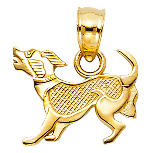 14k Yellow Gold Small/Mini Puppy Charm Pendant  (10mm x 13mm)