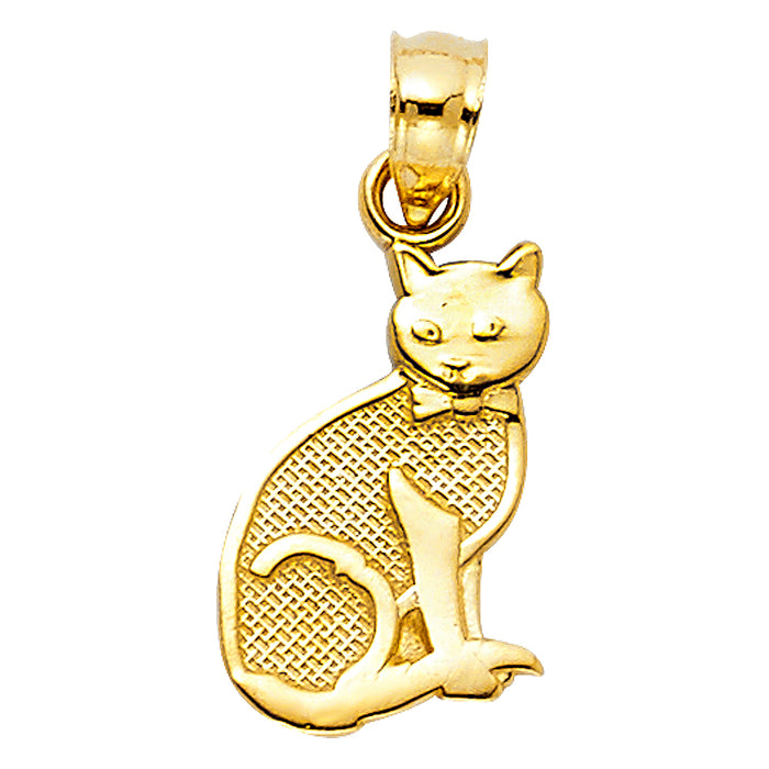 14k Yellow Gold Small/Mini Cat Charm Pendant  (15mm x 10mm)