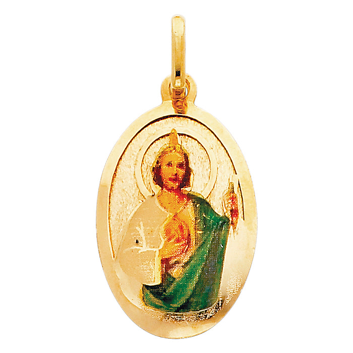 14k Yellow Gold Religious Saint Jude Thaddeus Picture Charm Pendant  (28mm x 18mm)
