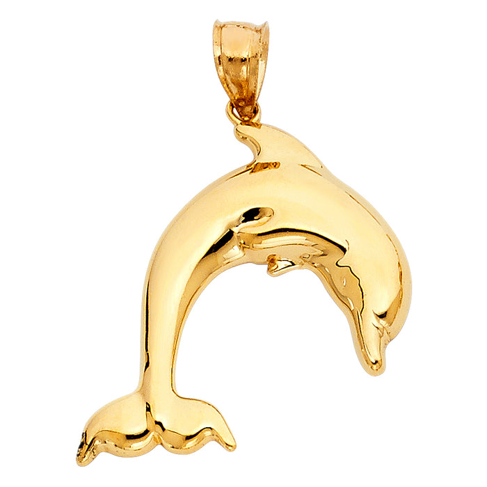 14k Yellow Gold Dolphin Charm Pendant  (25mm x 25mm)