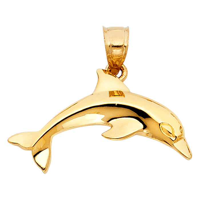 14k Yellow Gold Dolphin Charm Pendant  (15mm x 17mm)