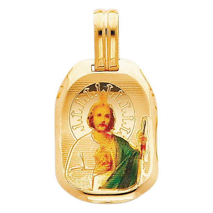 14k Yellow Gold Religious Saint Jude Thaddeus Picture Charm Pendant  (23mm x 18mm)