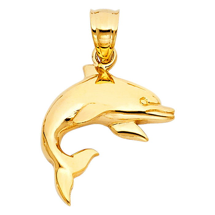 14k Yellow Gold Dolphin Charm Pendant  (18mm x 18mm)