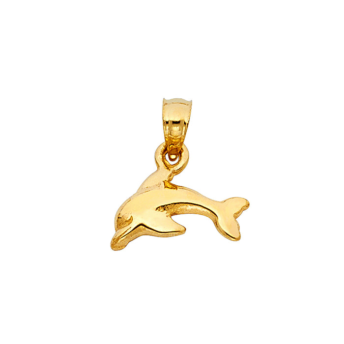 14k Yellow Gold Small/Mini Dolphin Charm Pendant  (9mm x 20mm)