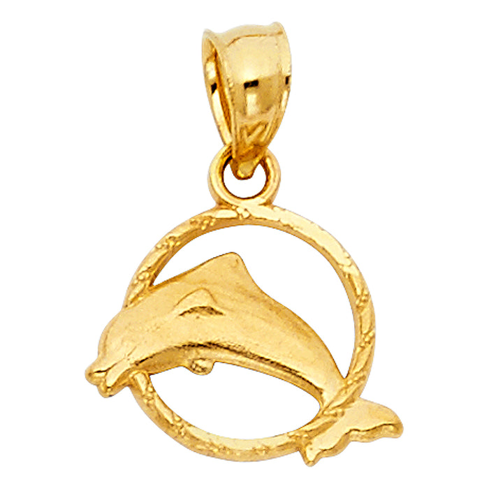 14k Yellow Gold Small/Mini Dolphin Charm Pendant  (11mm x 13mm)