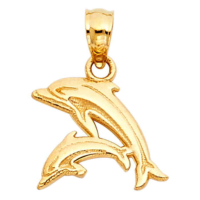 14k Yellow Gold Small/Mini Dolphin Charm Pendant  (12mm x 13mm)