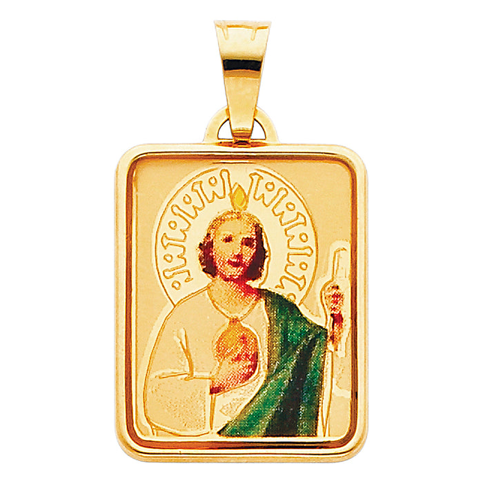 14k Yellow Gold Religious Saint Jude Thaddeus Picture Charm Pendant  (21mm x 18mm)
