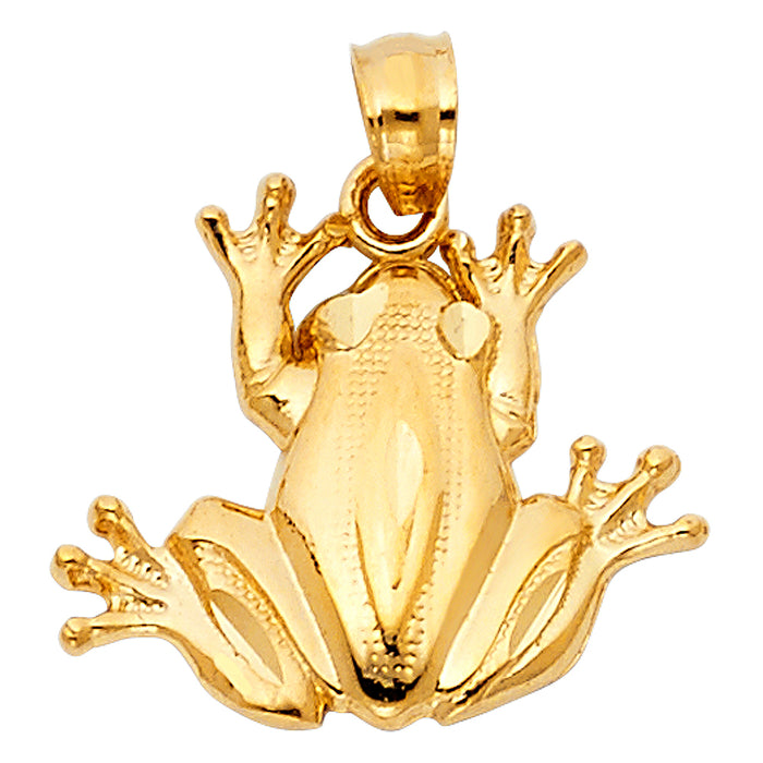 14k Yellow Gold Frog Charm Pendant  (16mm x 19mm)