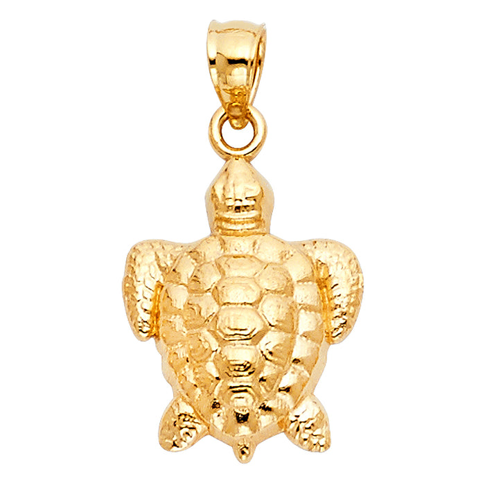 14k Yellow Gold Small/Mini Turtle Charm Pendant  (17mm x 13mm)