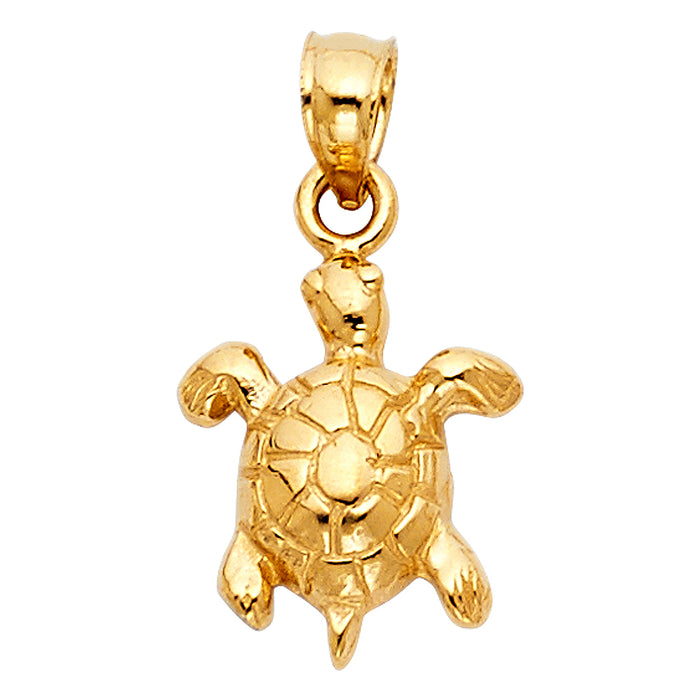 14k Yellow Gold Small/Mini Turtle Charm Pendant  (14mm x 11mm)