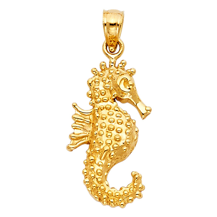 14k Yellow Gold Sea Horse Charm Pendant  (20mm x 12mm)