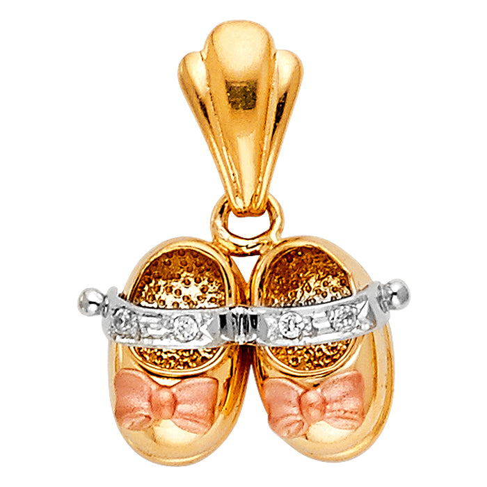 14K Tri-Color Gold Girl's Shoes Charm Pendant  (11mm x 14mm)