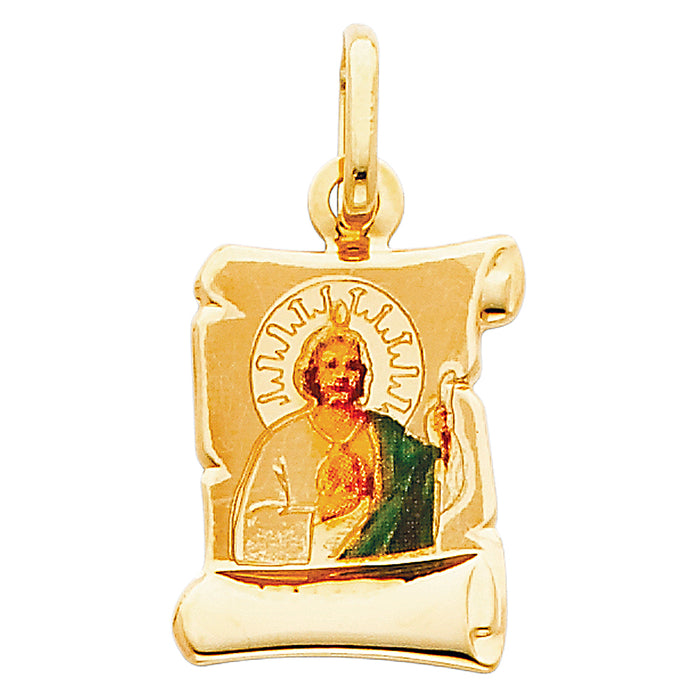 14k Yellow Gold Small/Mini Saint Jude Thaddeus Picture Charm Pendant  (21mm x 13mm)