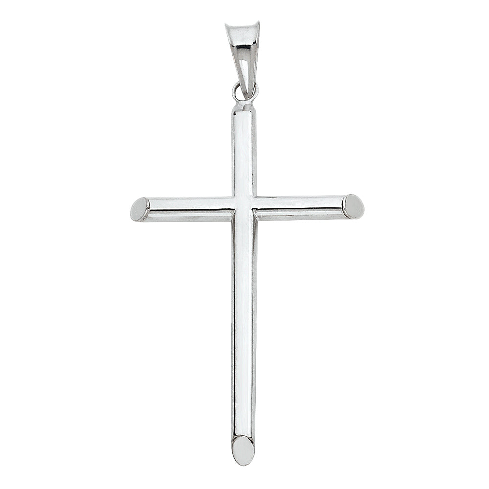 14k White Gold Religious Hollow Round Tubular Cross (25 X 50mm)