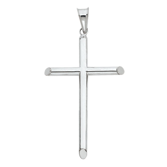 14k White Gold Religious Hollow Round Tubular Cross (25 X 50mm)