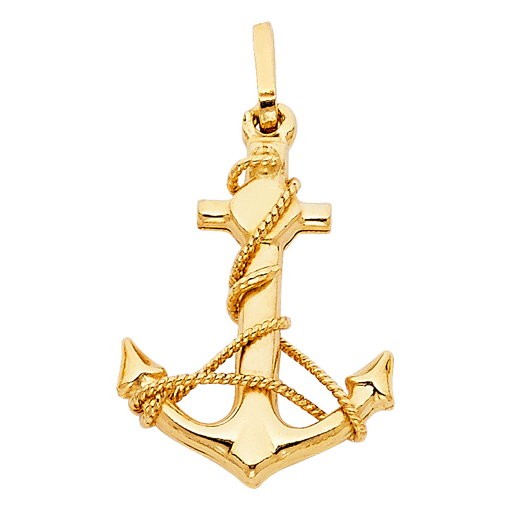 14k Yellow Gold Anchor Charm Pendant  (23mm x 18mm)
