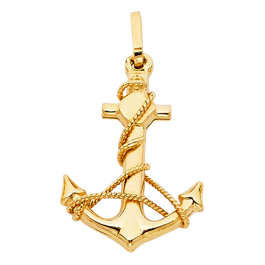 14k Yellow Gold Anchor Charm Pendant  (23mm x 18mm)