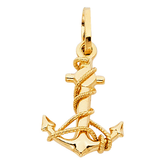14k Yellow Gold Small/Mini Anchor Charm Pendant  (16mm x 14mm)