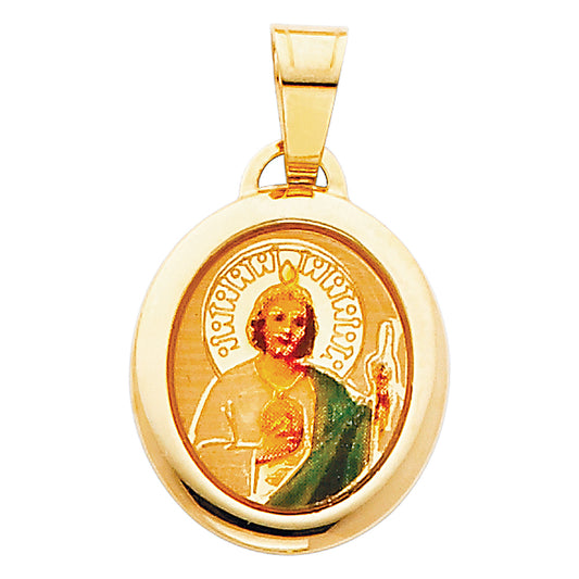 14k Yellow Gold Small/Mini Saint Jude Thaddeus Picture Charm Pendant  (18mm x 15mm)