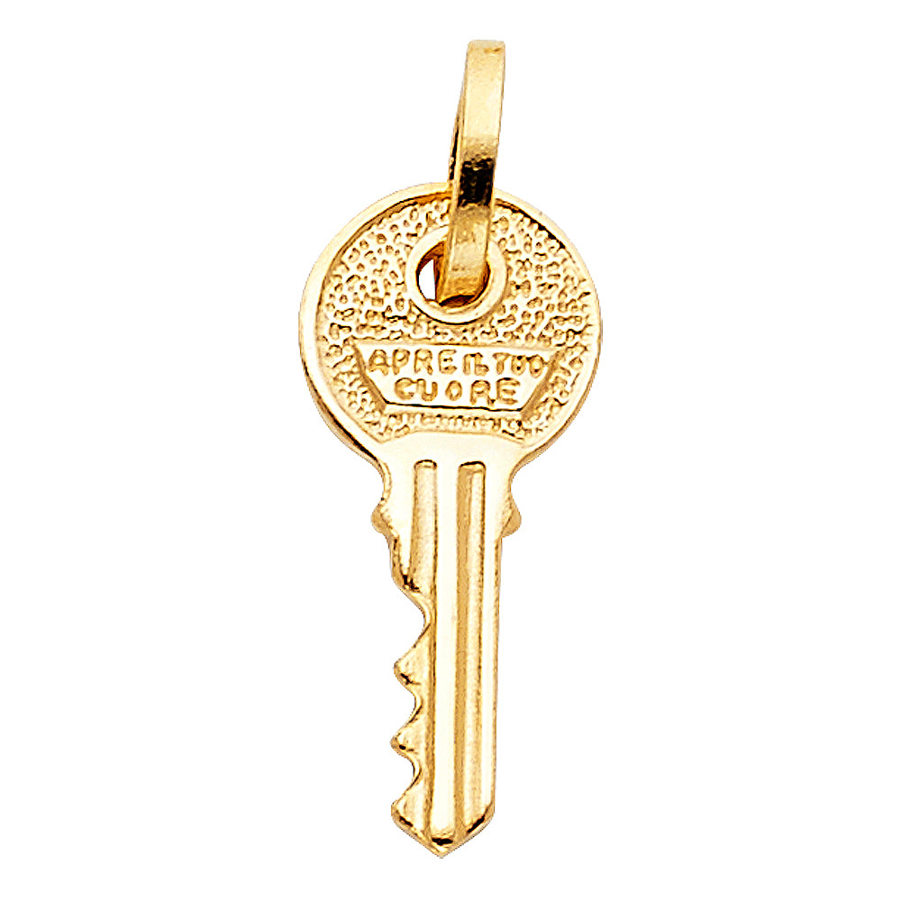 14k Yellow Gold Small/Mini Key Charm Pendant  (20mm x 9mm)