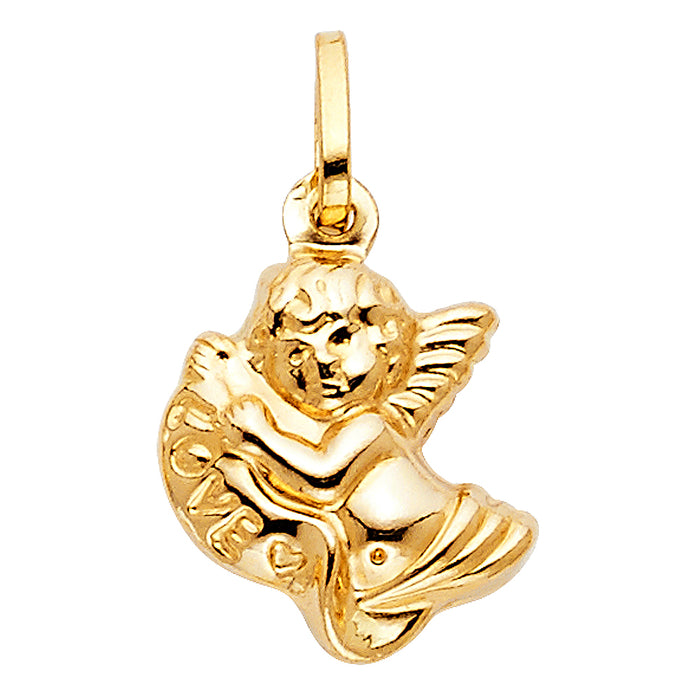 14k Yellow Gold Angel Charm Pendant  (15mm x 13mm)