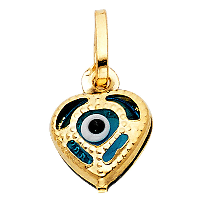 14k Yellow Gold Small/Mini Evil Eye Heart Charm Pendant  (10mm x 10mm)