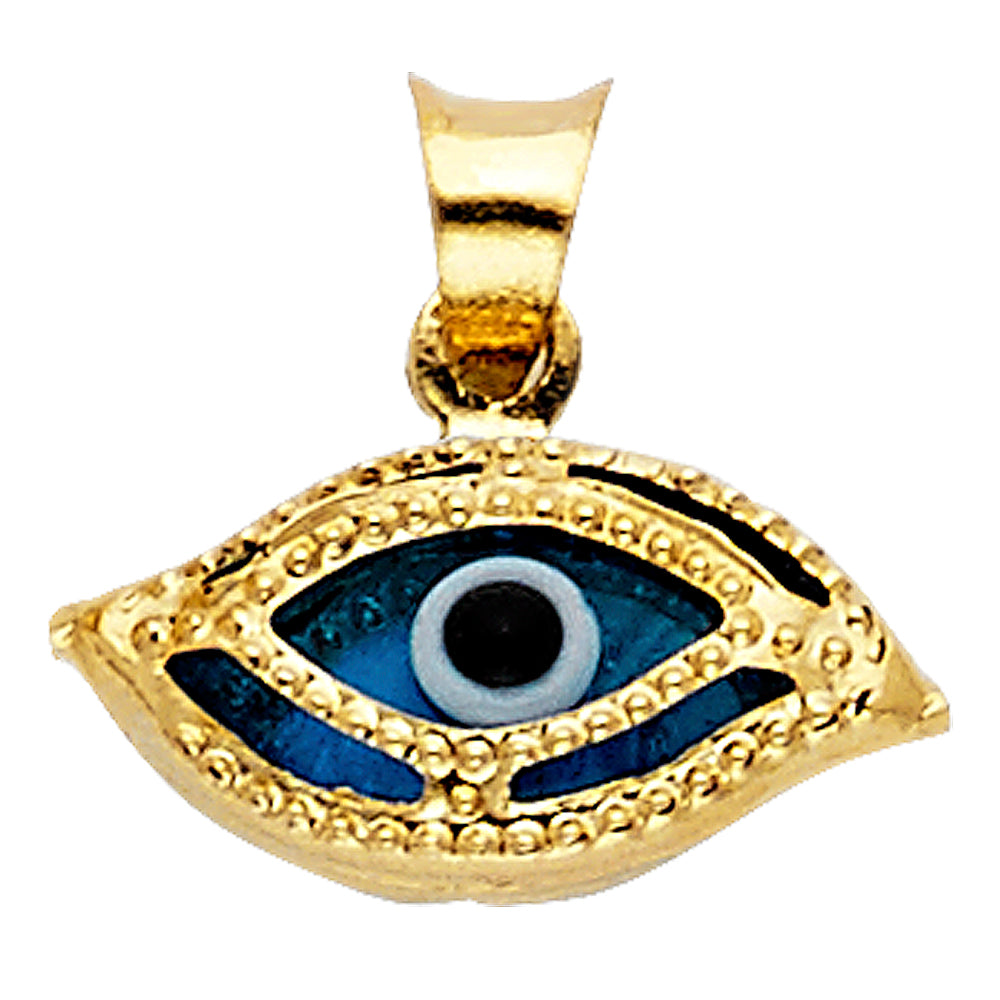 14k Yellow Gold Small/Mini Evil Eye Charm Pendant  (7mm x 13mm)