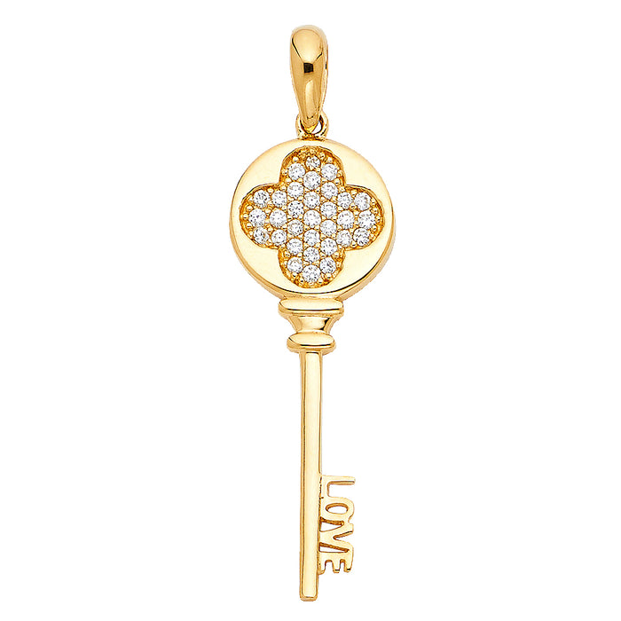 14k Yellow Gold Love Key Charm Pendant  (32mm x 11mm)