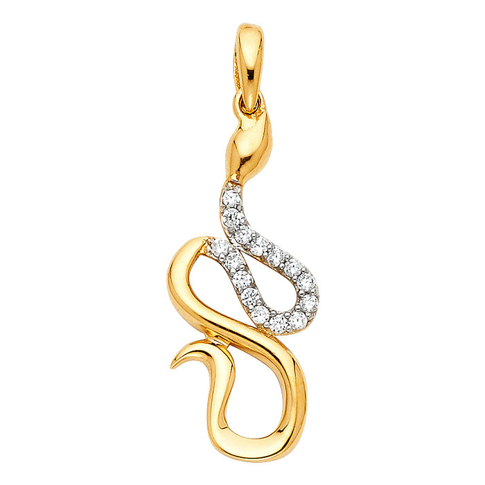 14k Yellow Gold with White CZ Accented Small/Mini Charm Pendant  (24mm x 10mm)